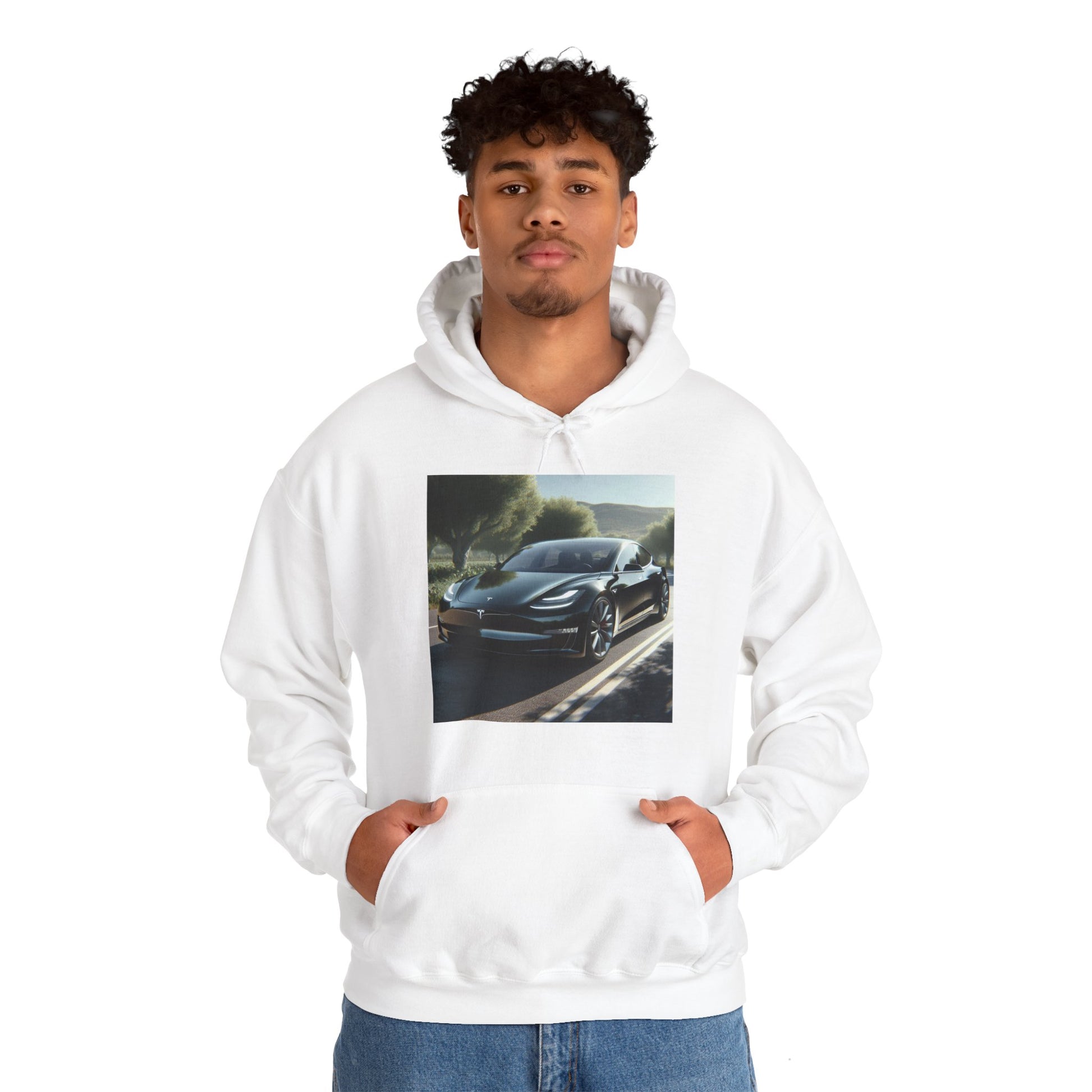 Black Tesla Hoodie Hoodie Printify   