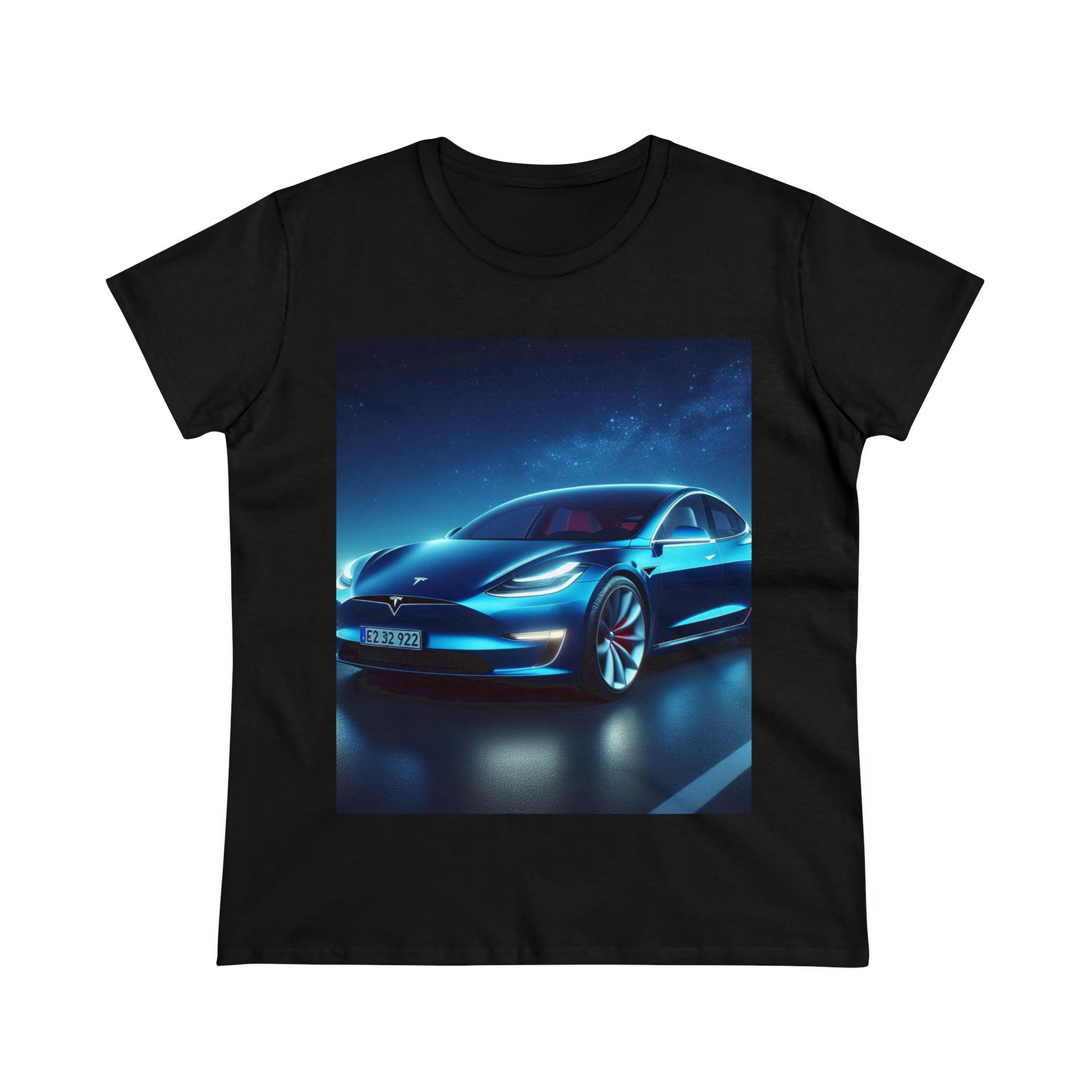 Blue Tesla T-Shirt T-Shirt Printify Black S 