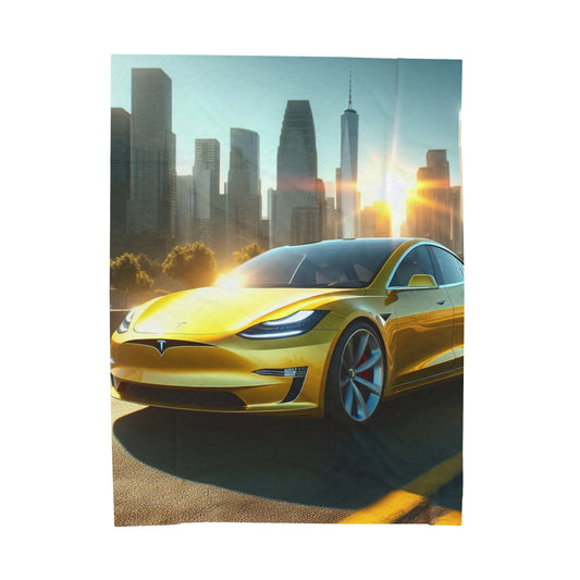 Yellow Tesla Plush Blanket All Over Prints Printify 60" × 80"  