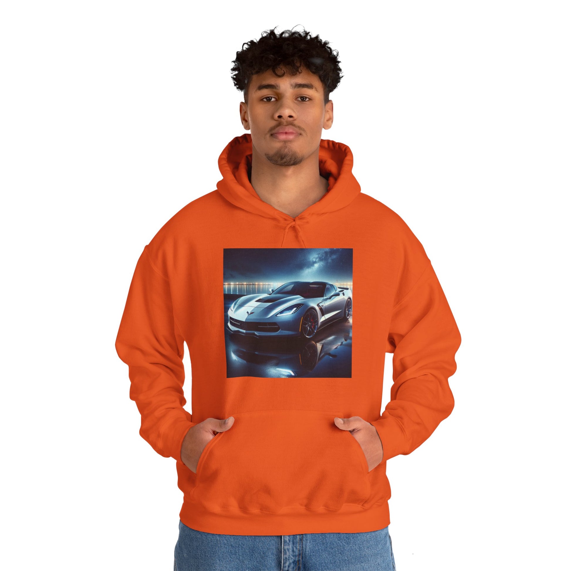 White Corvette Hoodie Hoodie Printify   