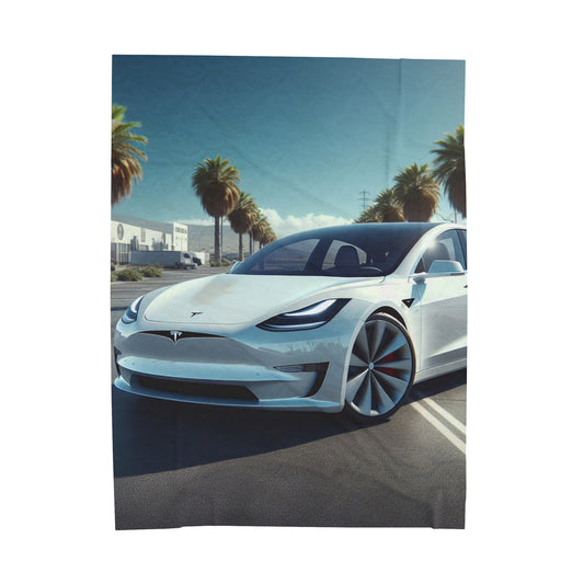 White Tesla Plush Blanket All Over Prints Printify 60" × 80"  