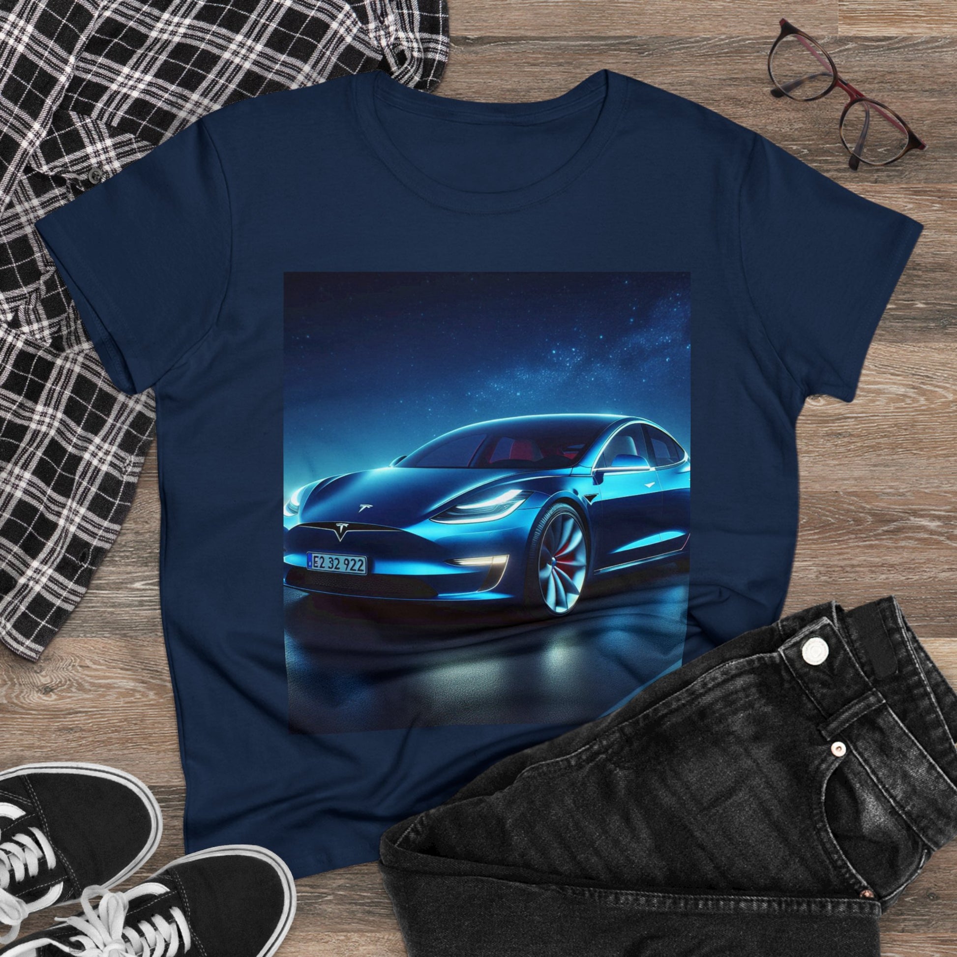 Blue Tesla T-Shirt T-Shirt Printify   