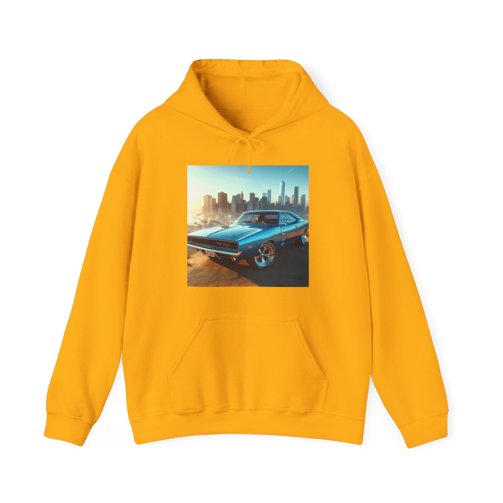 1970 Blue Dodge Charger Hoodie Hoodie Printify Gold S 