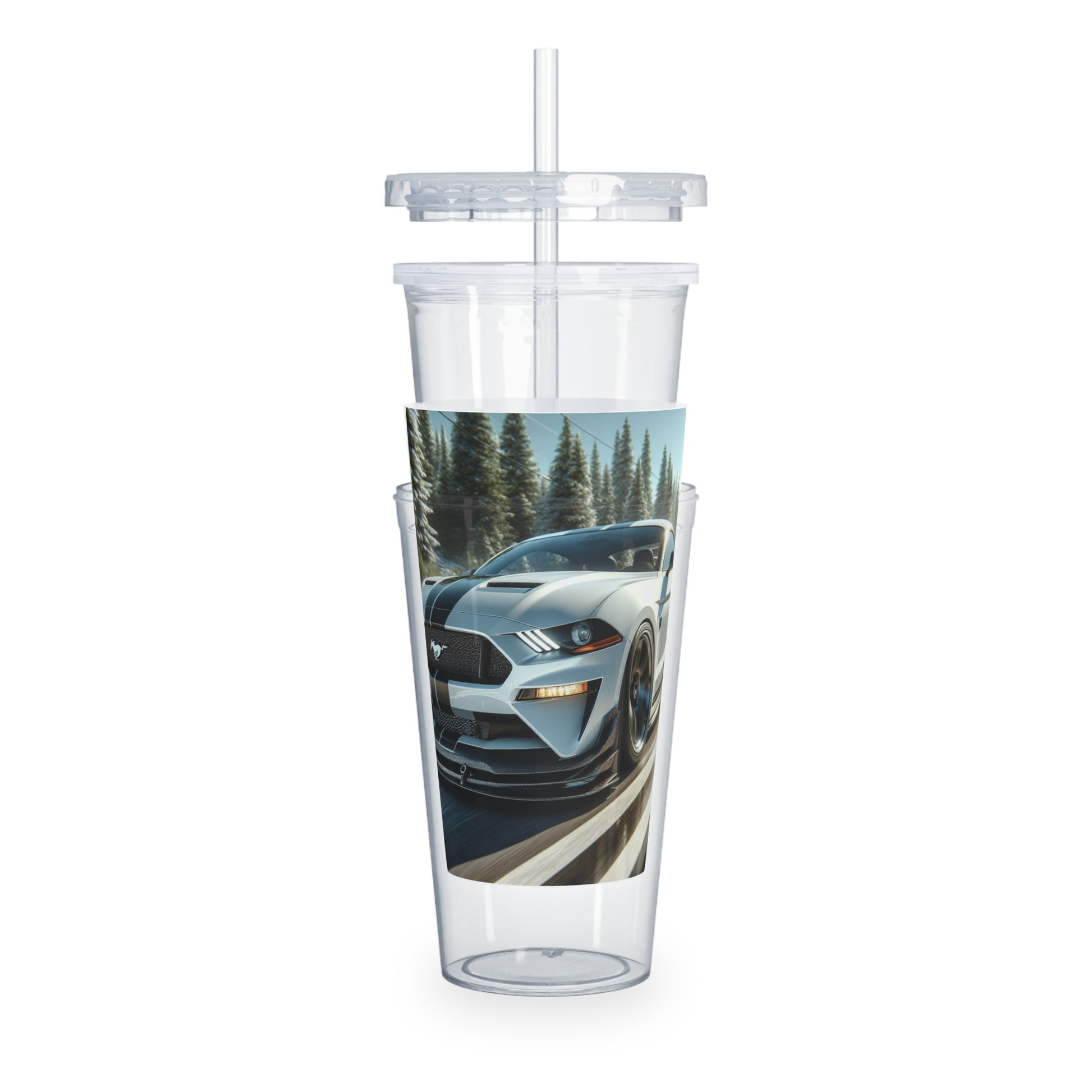 White Mustang Tumbler with Straw Mug Printify   