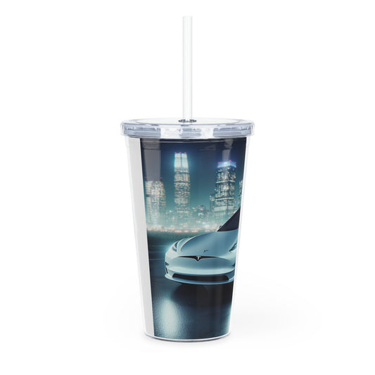 White Tesla Tumbler with Straw Mug Printify   