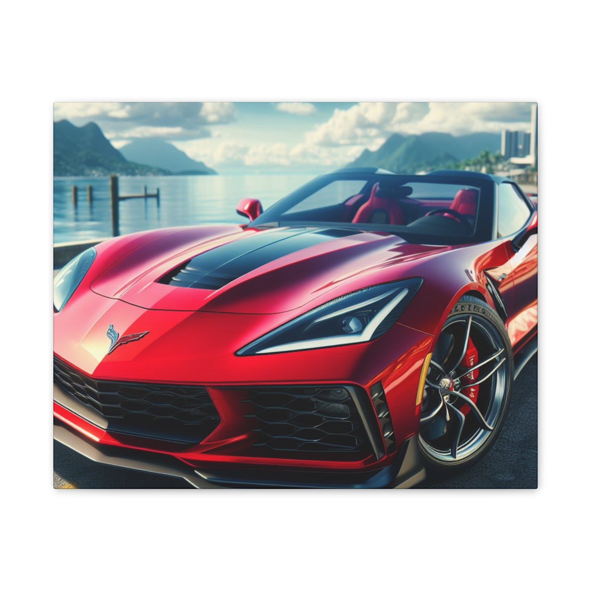 Red Corvette Canvas Canvas Printify   