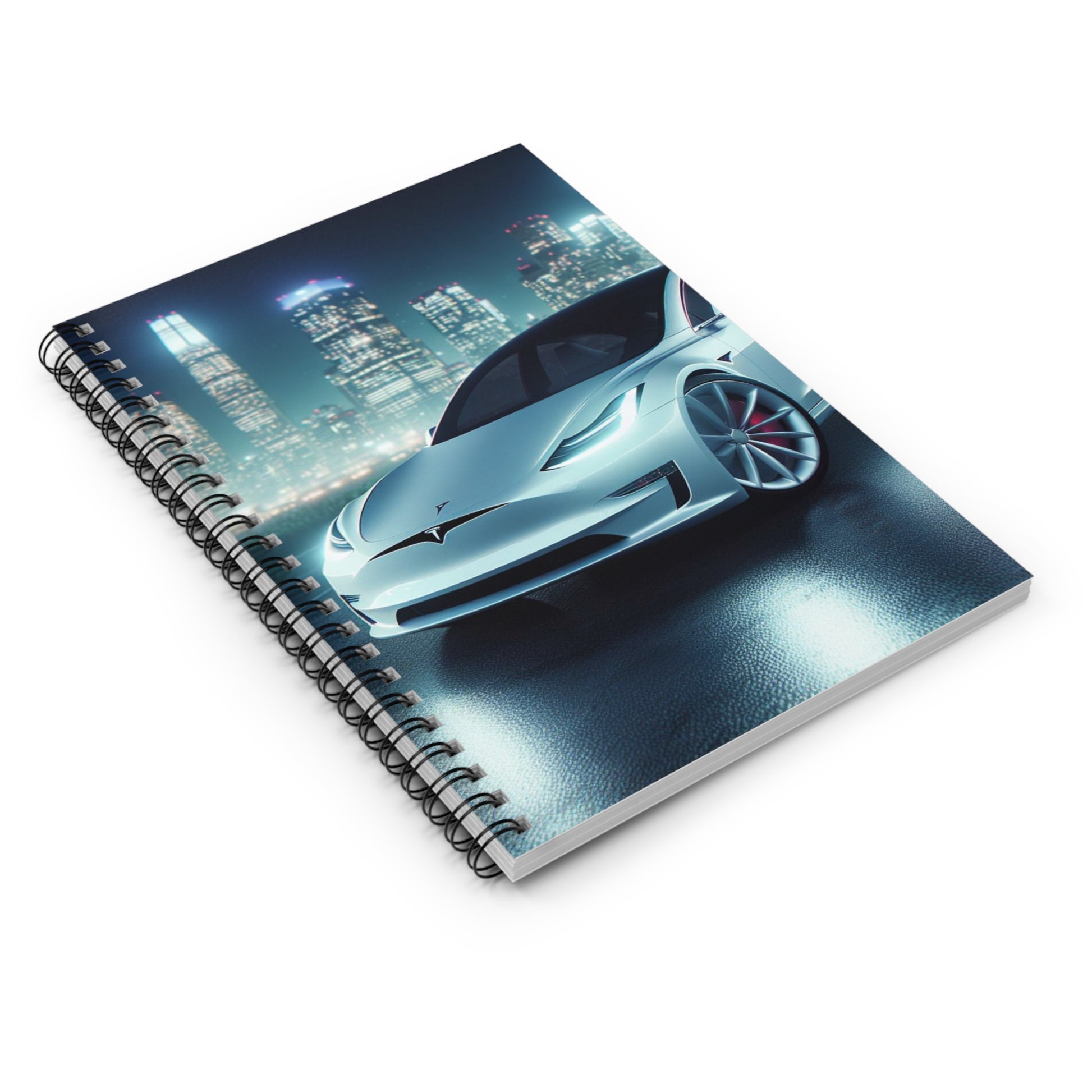 White Tesla Spiral Notebook Paper products Printify   