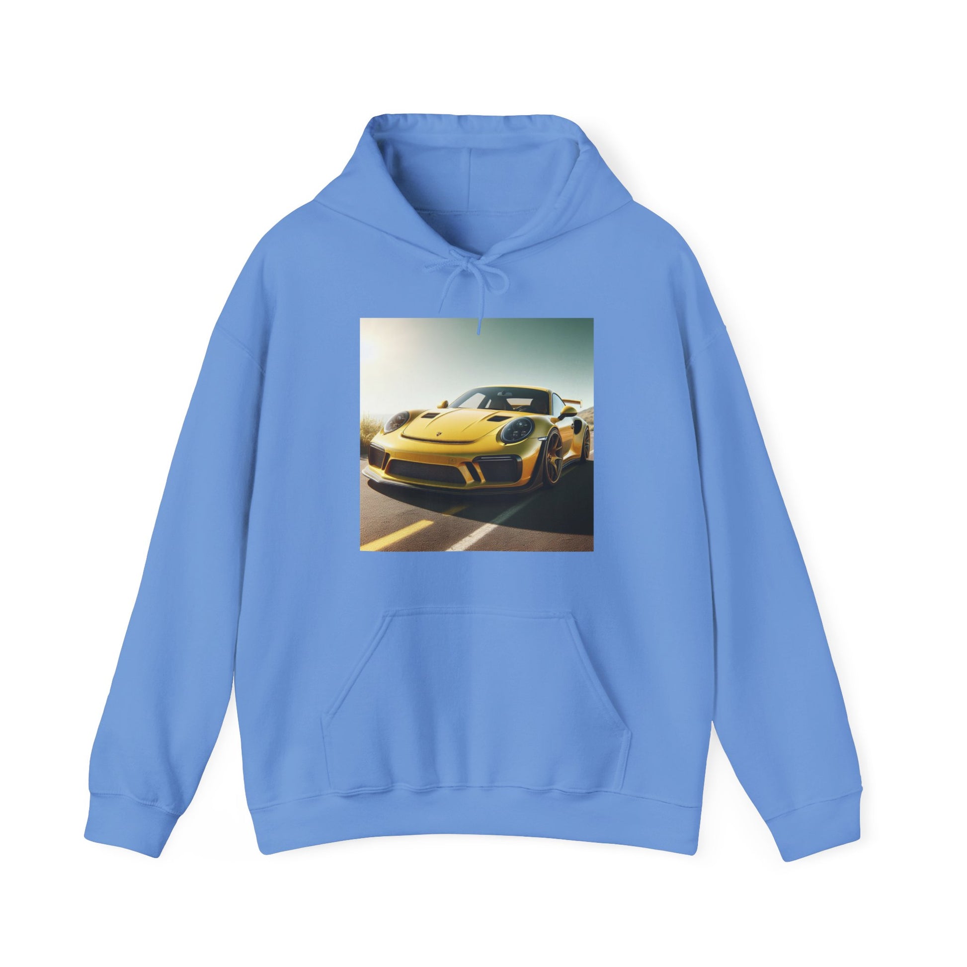 Yellow Porsche Hoodie Hoodie Printify Carolina Blue S 