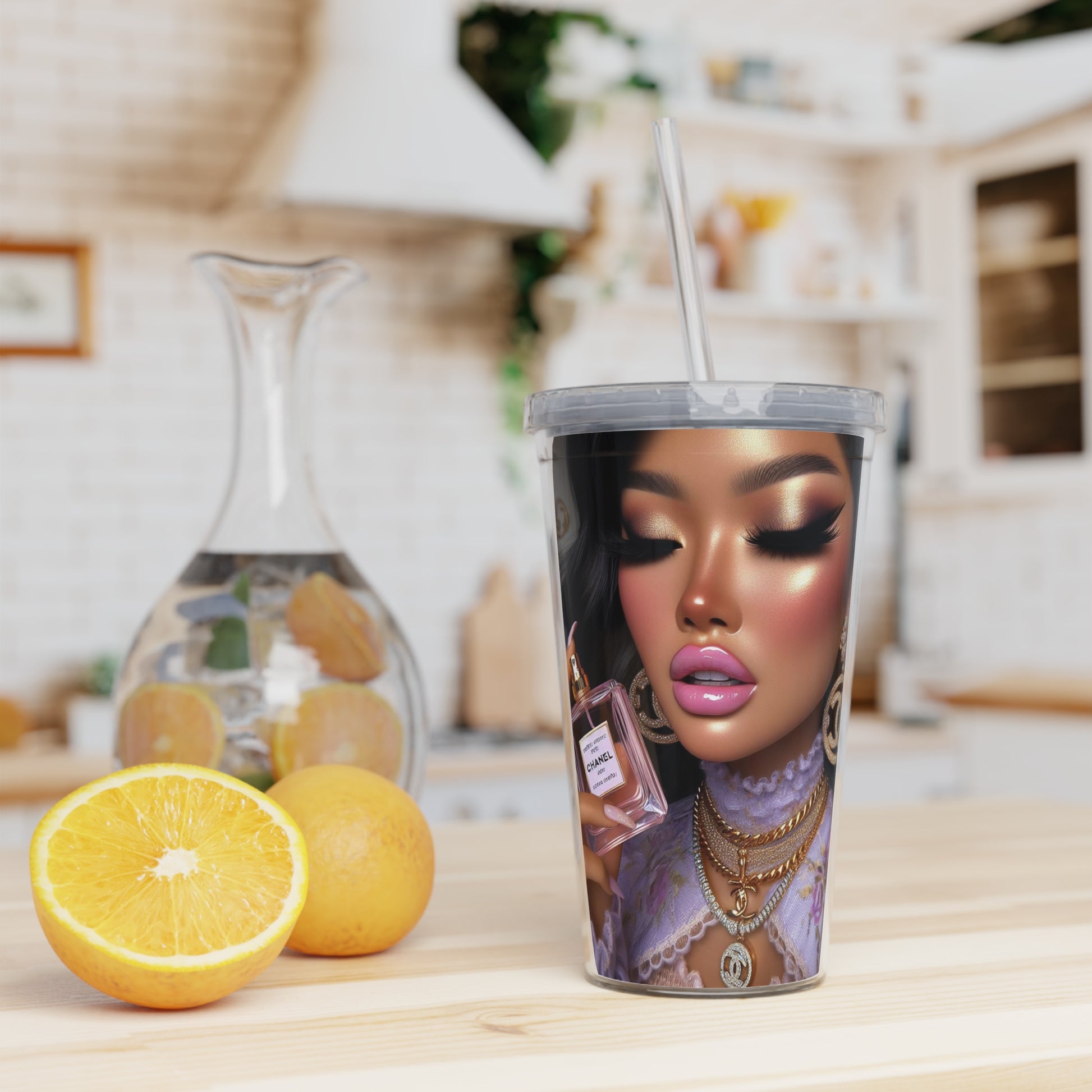 Chanel Please Tumbler with Straw Mug Printify   