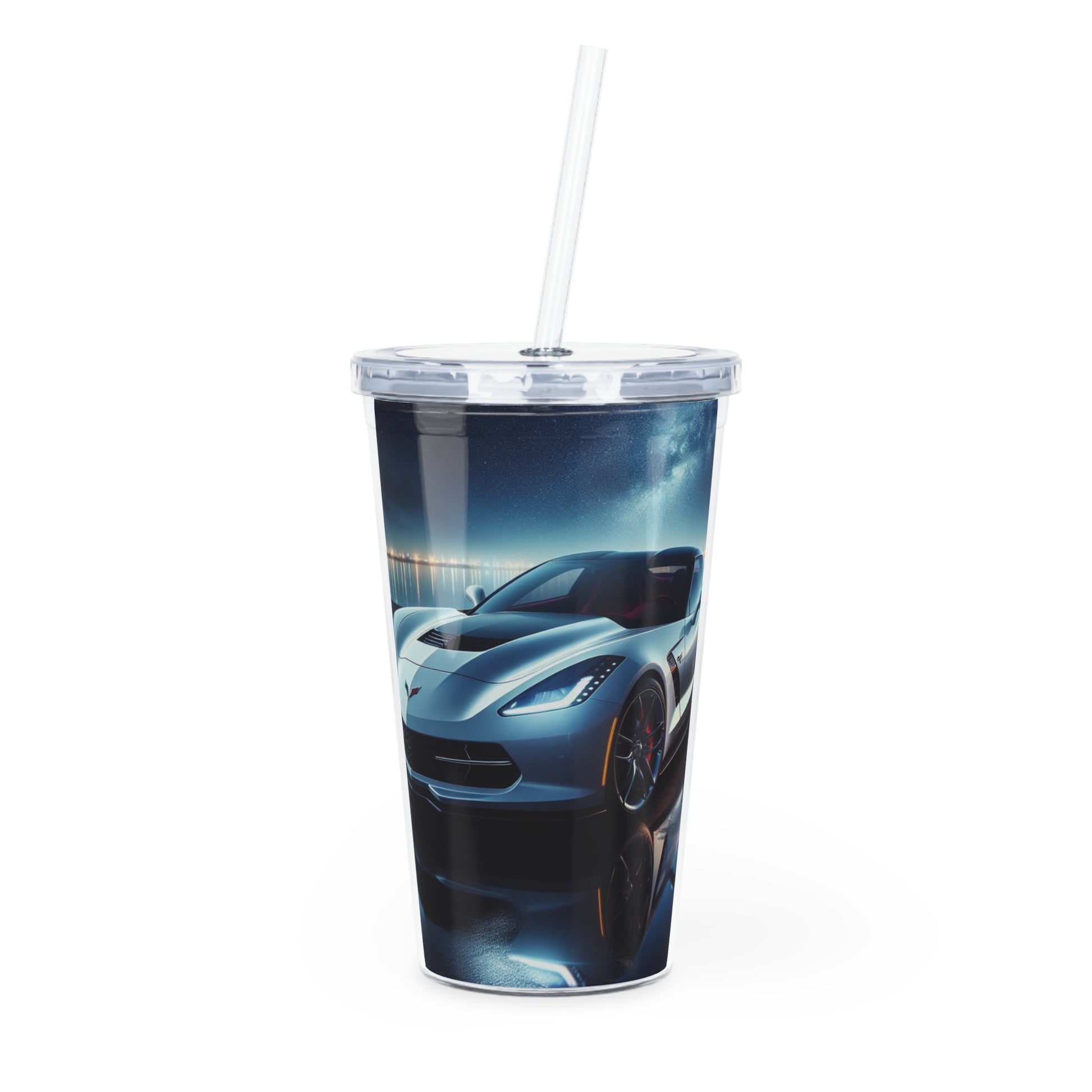 White Corvette Tumbler with Straw Mug Printify 20oz Transparent 