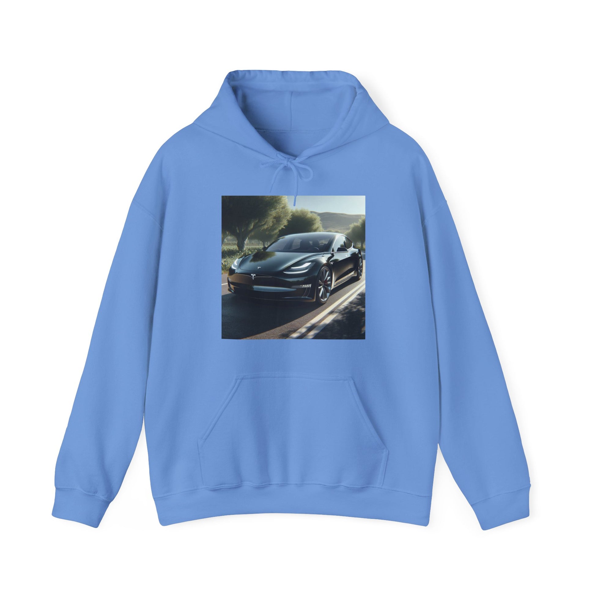 Black Tesla Hoodie Hoodie Printify Carolina Blue S 