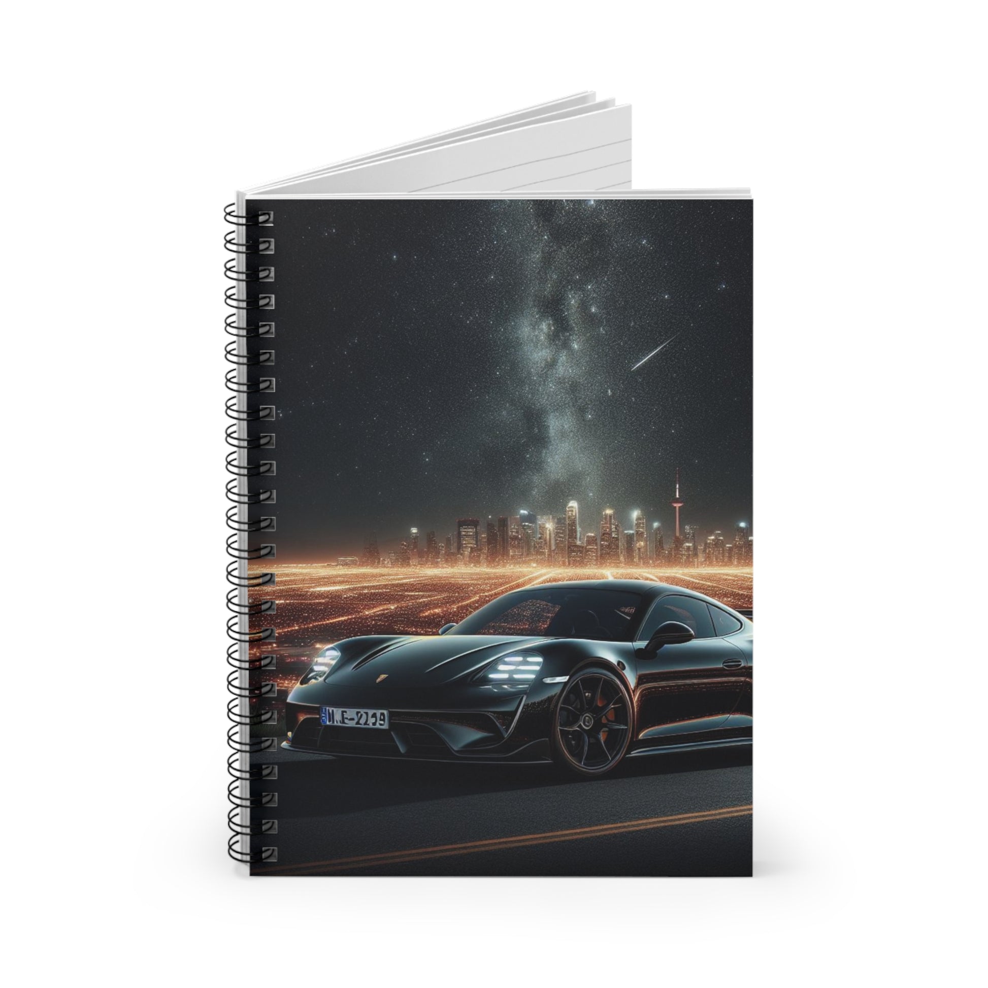 Black Porsche Spiral Notebook Paper products Printify   