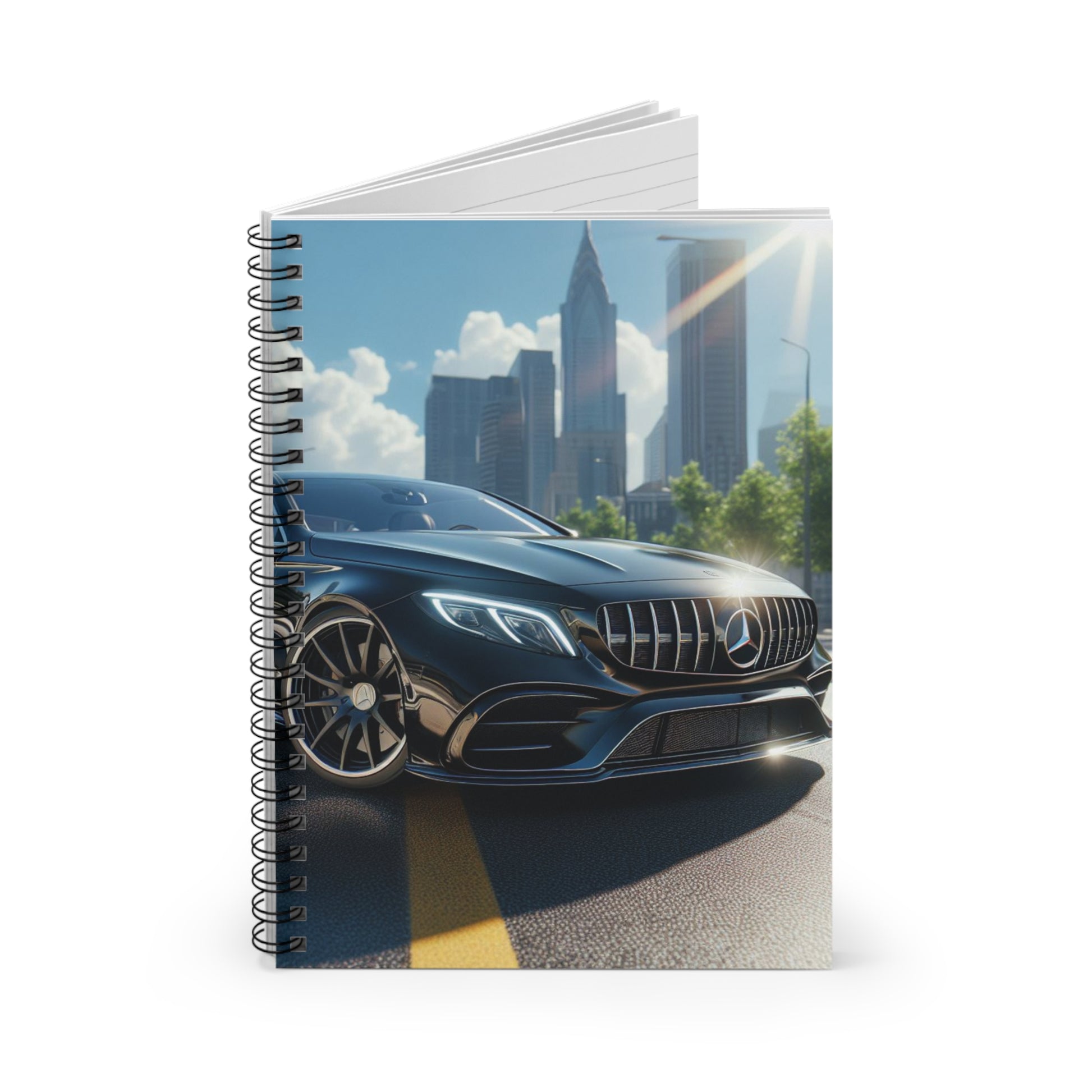 Black Mercedes Spiral Notebook Paper products Printify   