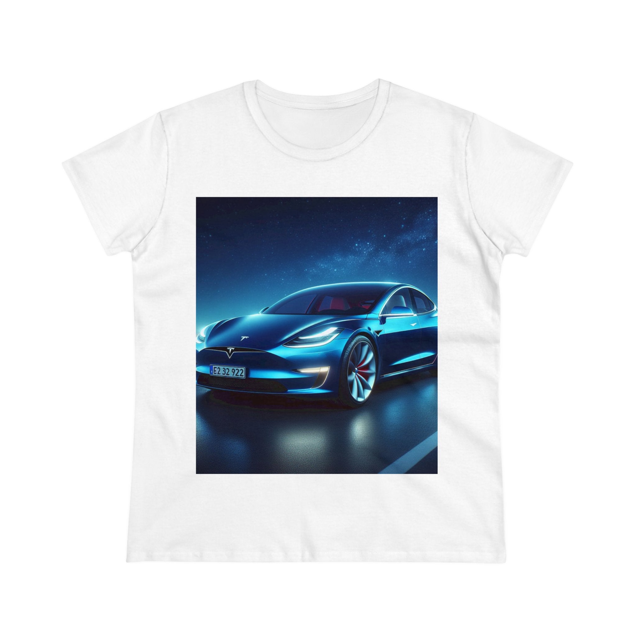 Blue Tesla T-Shirt T-Shirt Printify White S 