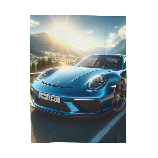 Blue Porsche Plush Blanket All Over Prints Printify 60" × 80"  