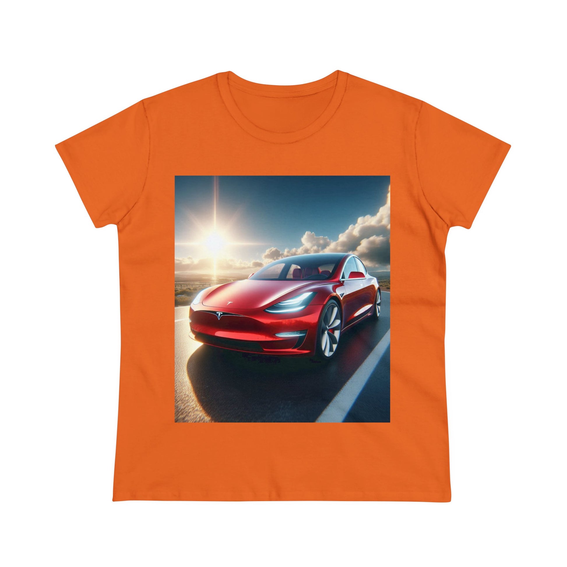 Red Tesla T-Shirt T-Shirt Printify Orange S 