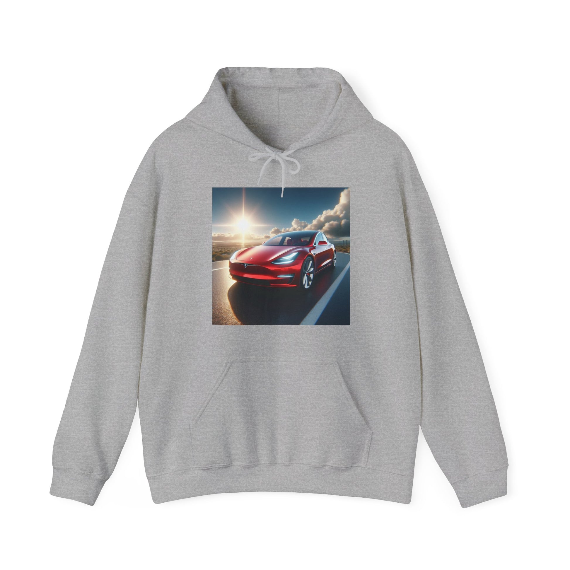 Red Tesla Hoodie Hoodie Printify Sport Grey S 