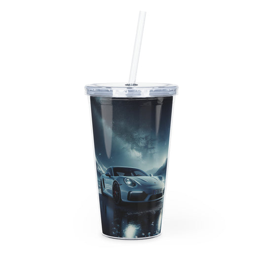 White Porsche Tumbler with Straw Mug Printify 20oz Transparent 