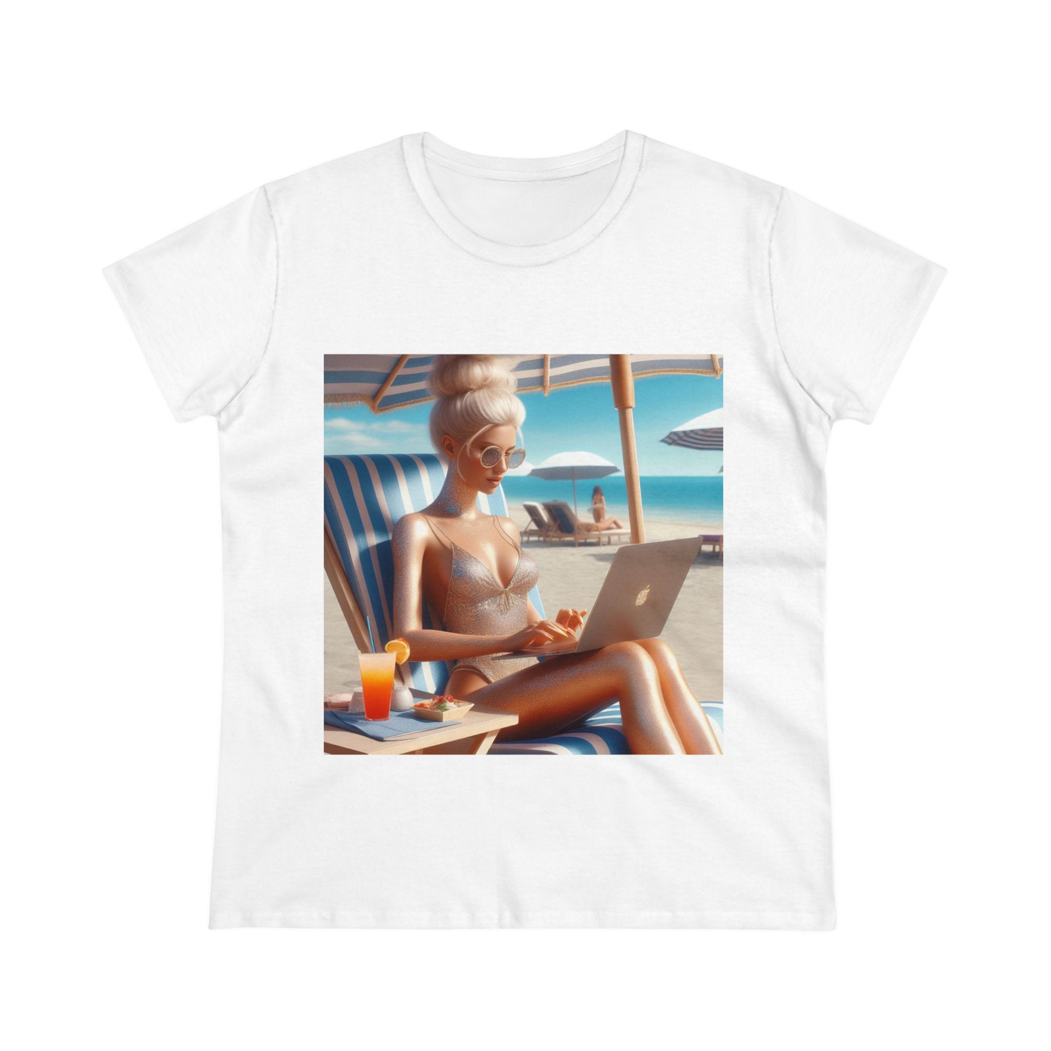 Work Day at the Beach T-Shirt T-Shirt Printify White S 