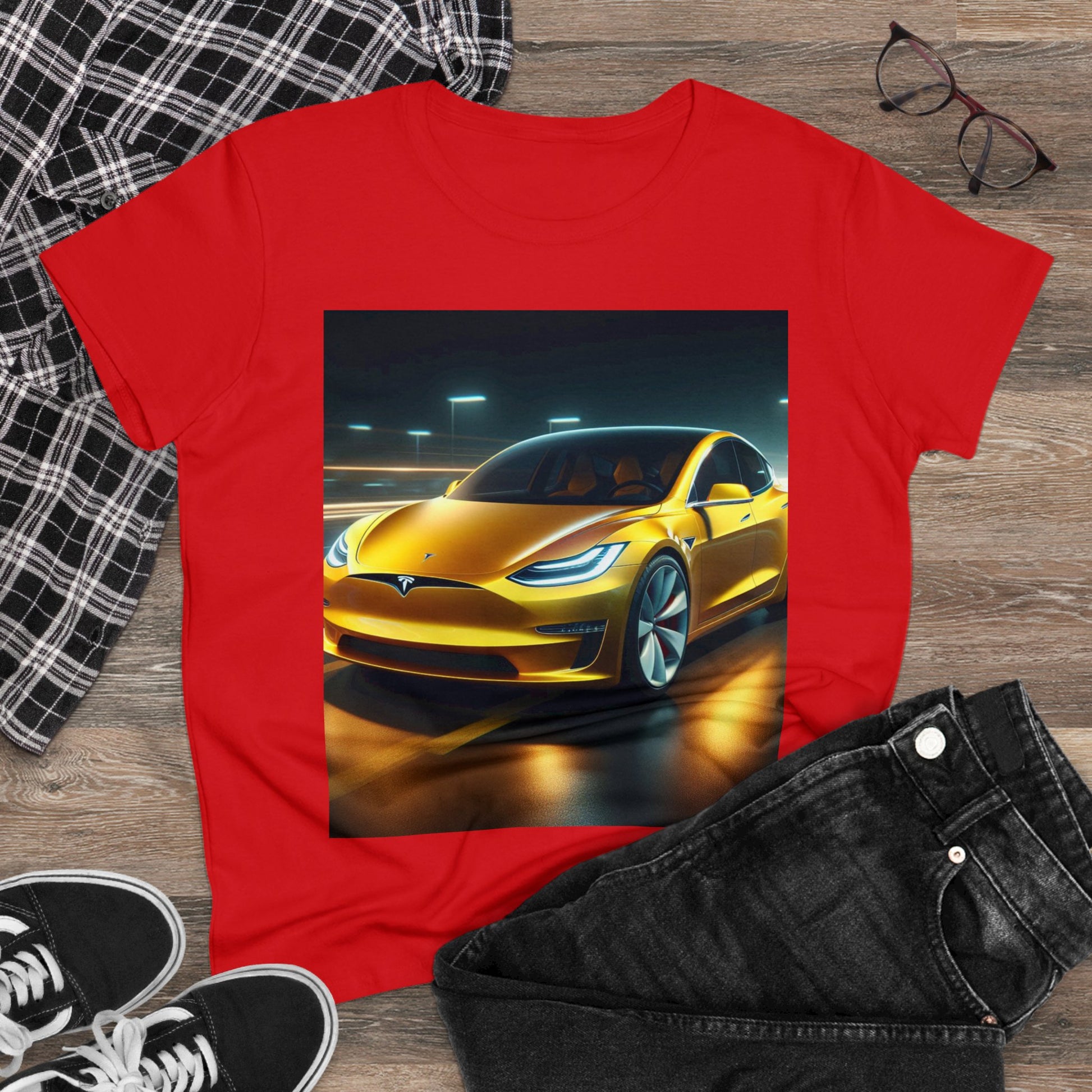 Yellow Tesla T-Shirt T-Shirt Printify   