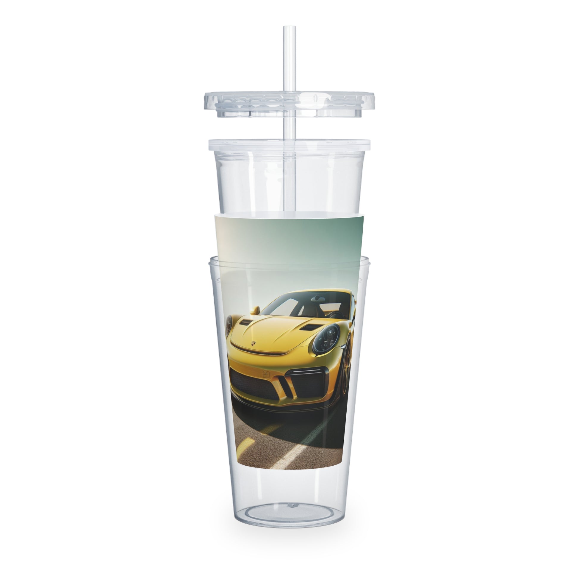 Yellow Porsche Tumbler with Straw Mug Printify   