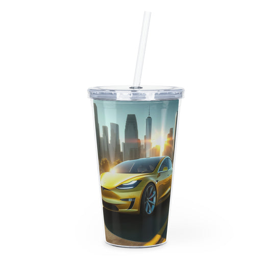 Yellow Tesla Tumbler with Straw Mug Printify 20oz Transparent 