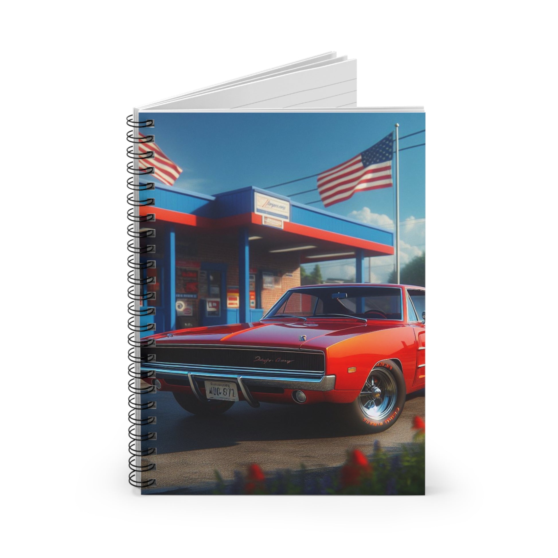 1970 Red Dodge Charger Spiral Notebook Paper products Printify   