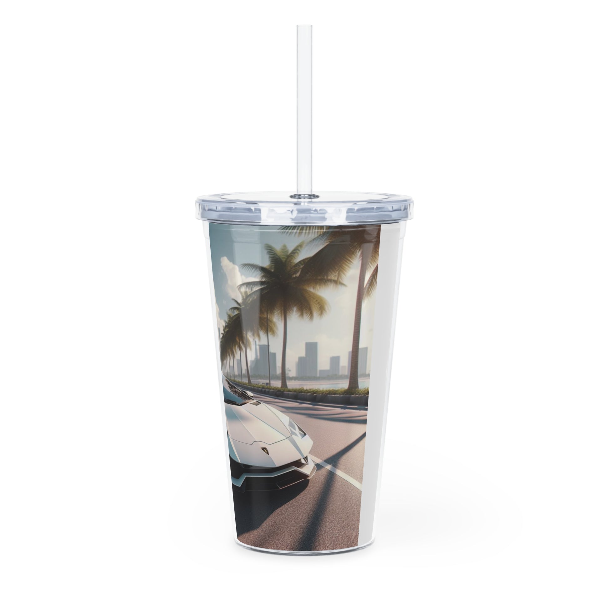 White Lamborghini Tumbler with Straw Mug Printify   