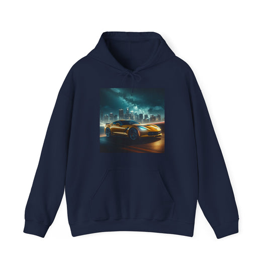 Yellow Corvette Hoodie Hoodie Printify Navy S 