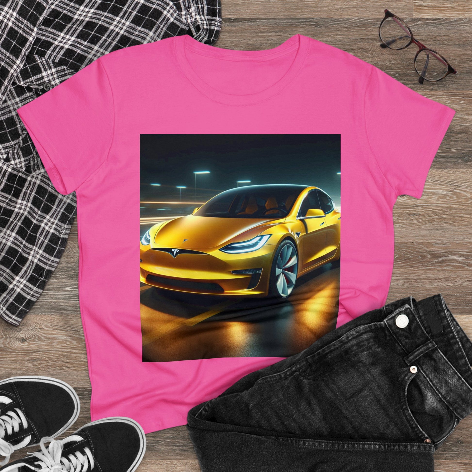 Yellow Tesla T-Shirt T-Shirt Printify   