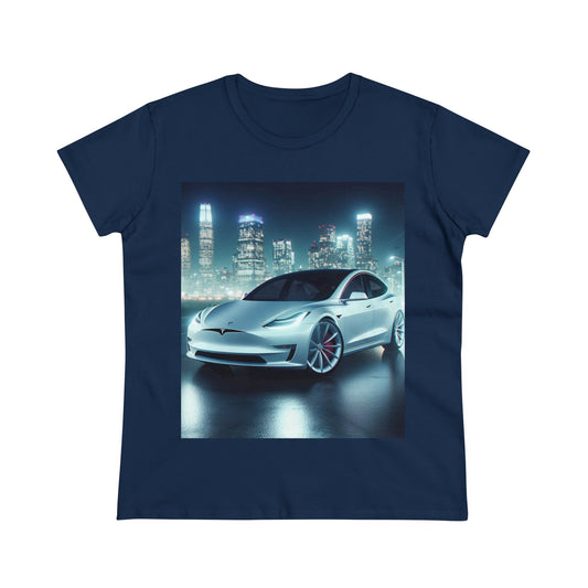 White Tesla T-Shirt T-Shirt Printify Navy S 