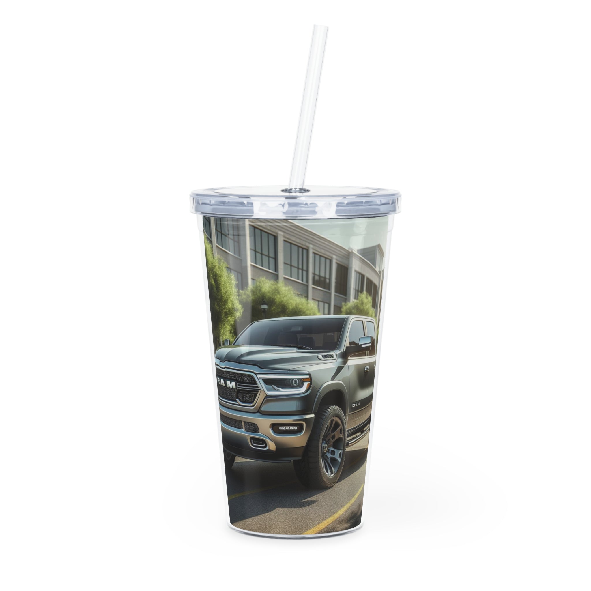 Gray Dodge Ram Tumbler with Straw Mug Printify 20oz Transparent 