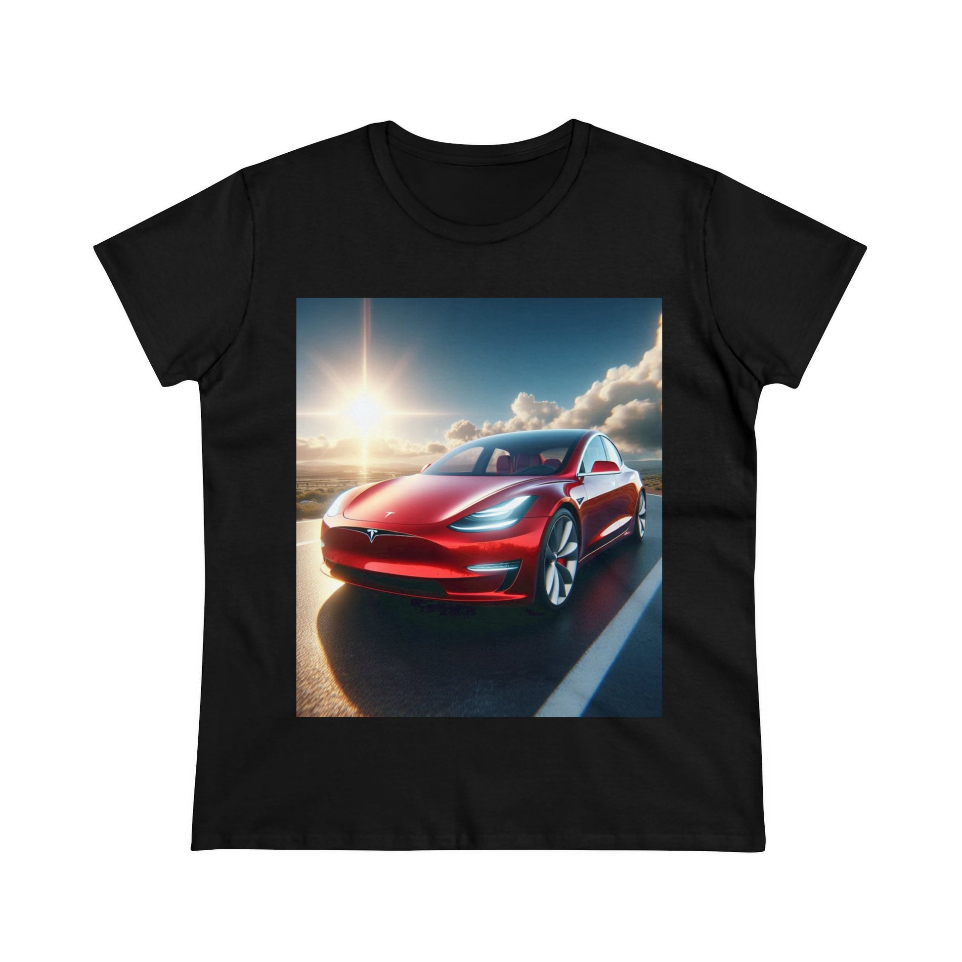 Red Tesla T-Shirt T-Shirt Printify Black S 