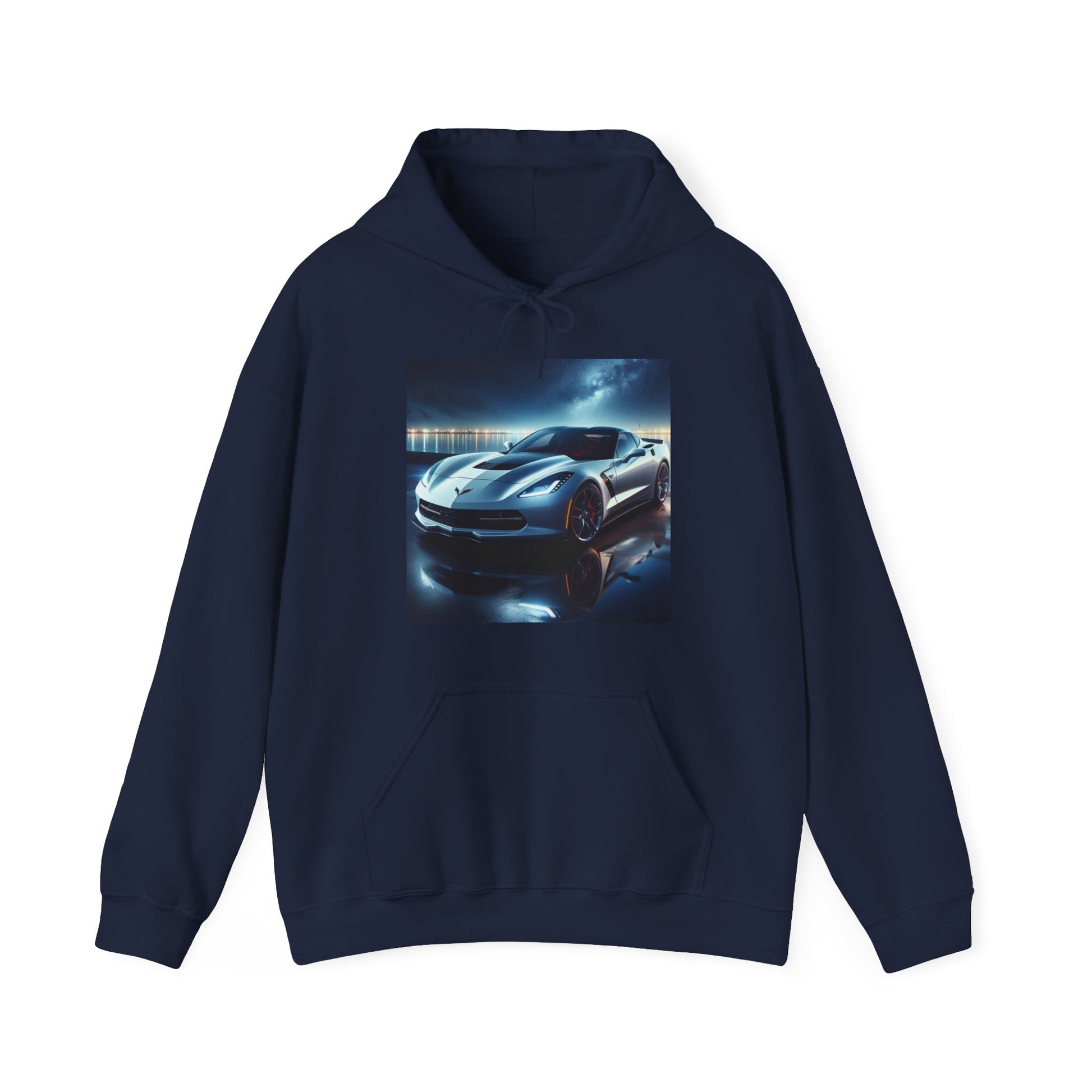 White Corvette Hoodie Hoodie Printify Navy S 