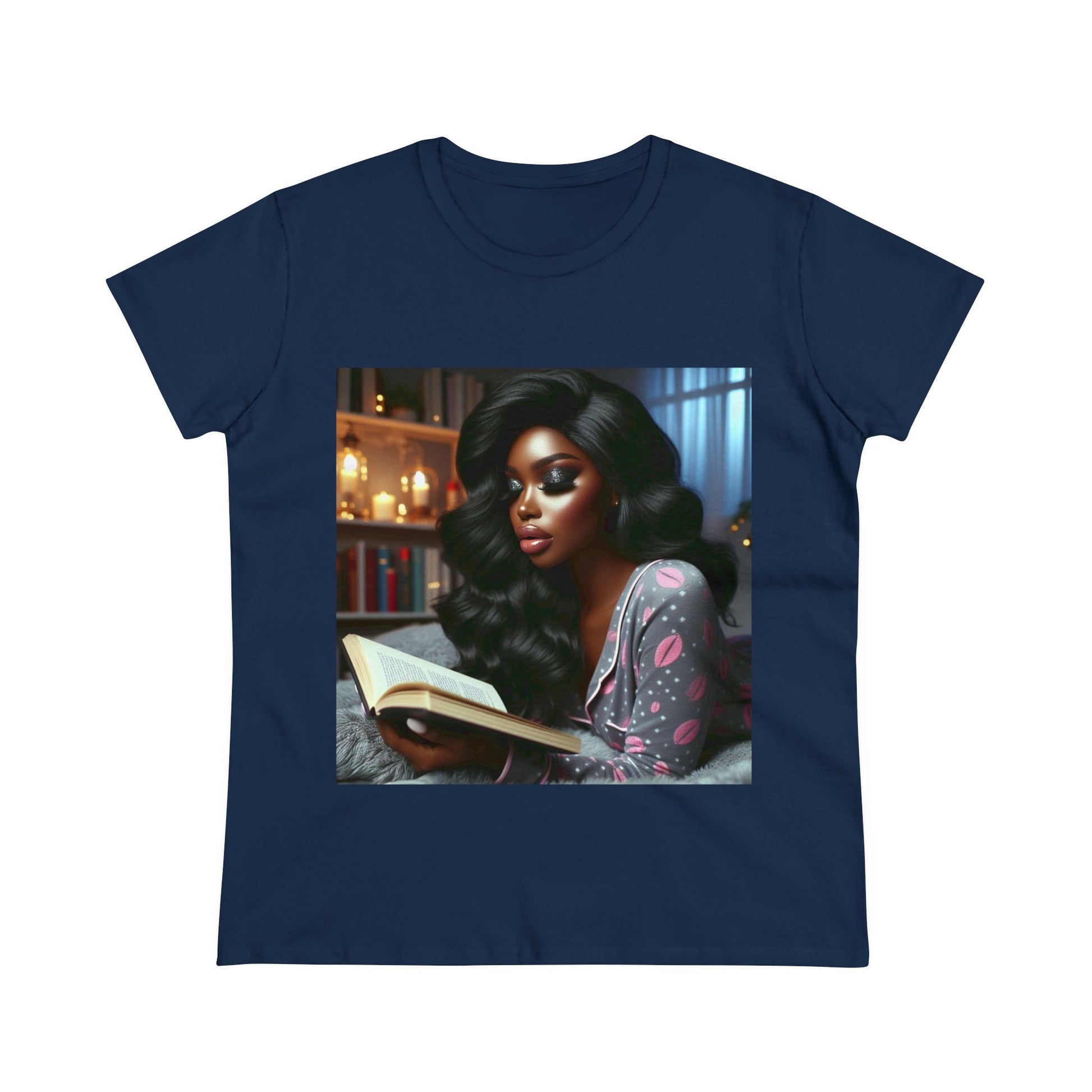 Late Night Book T-Shirt T-Shirt Printify Navy S 