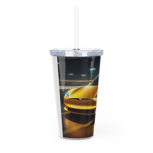 Yellow Tesla Tumbler with Straw Mug Printify   
