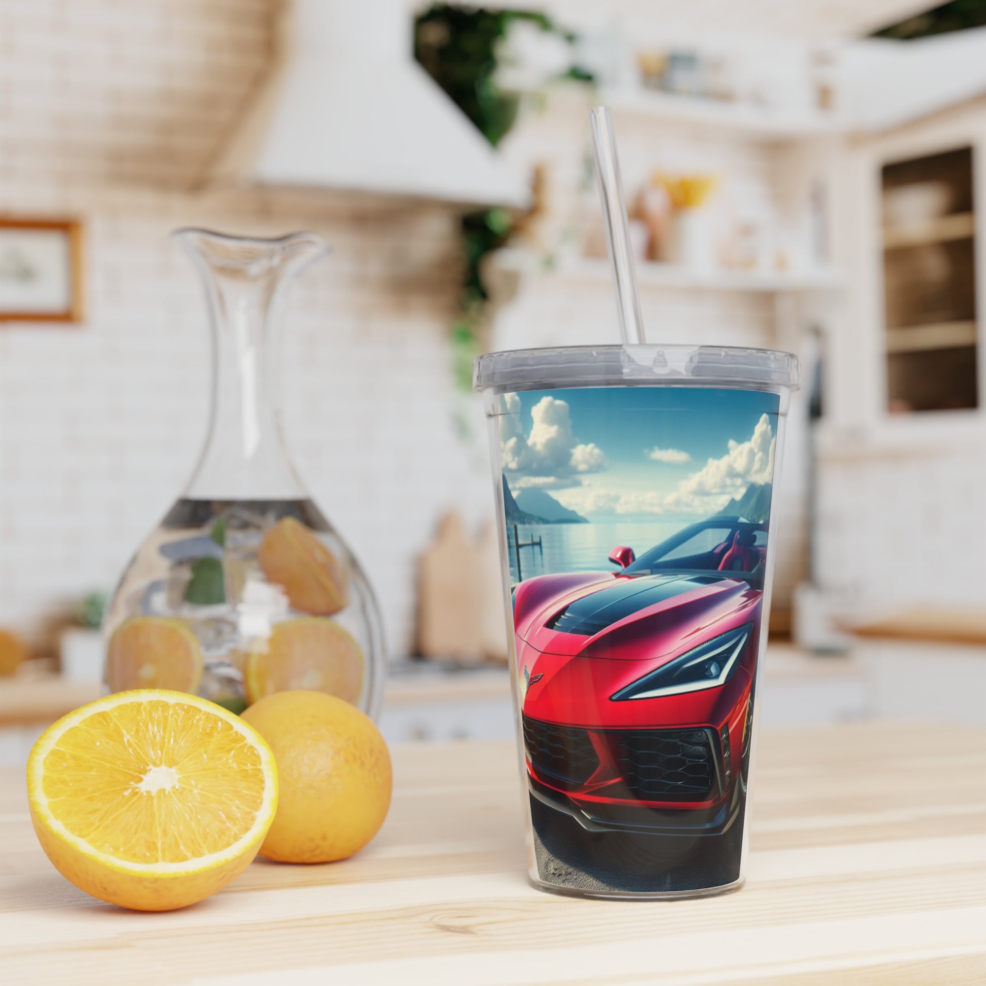 Red Corvette Tumbler with Straw Mug Printify   