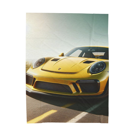 Yellow Porsche Plush Blanket All Over Prints Printify 60" × 80"  