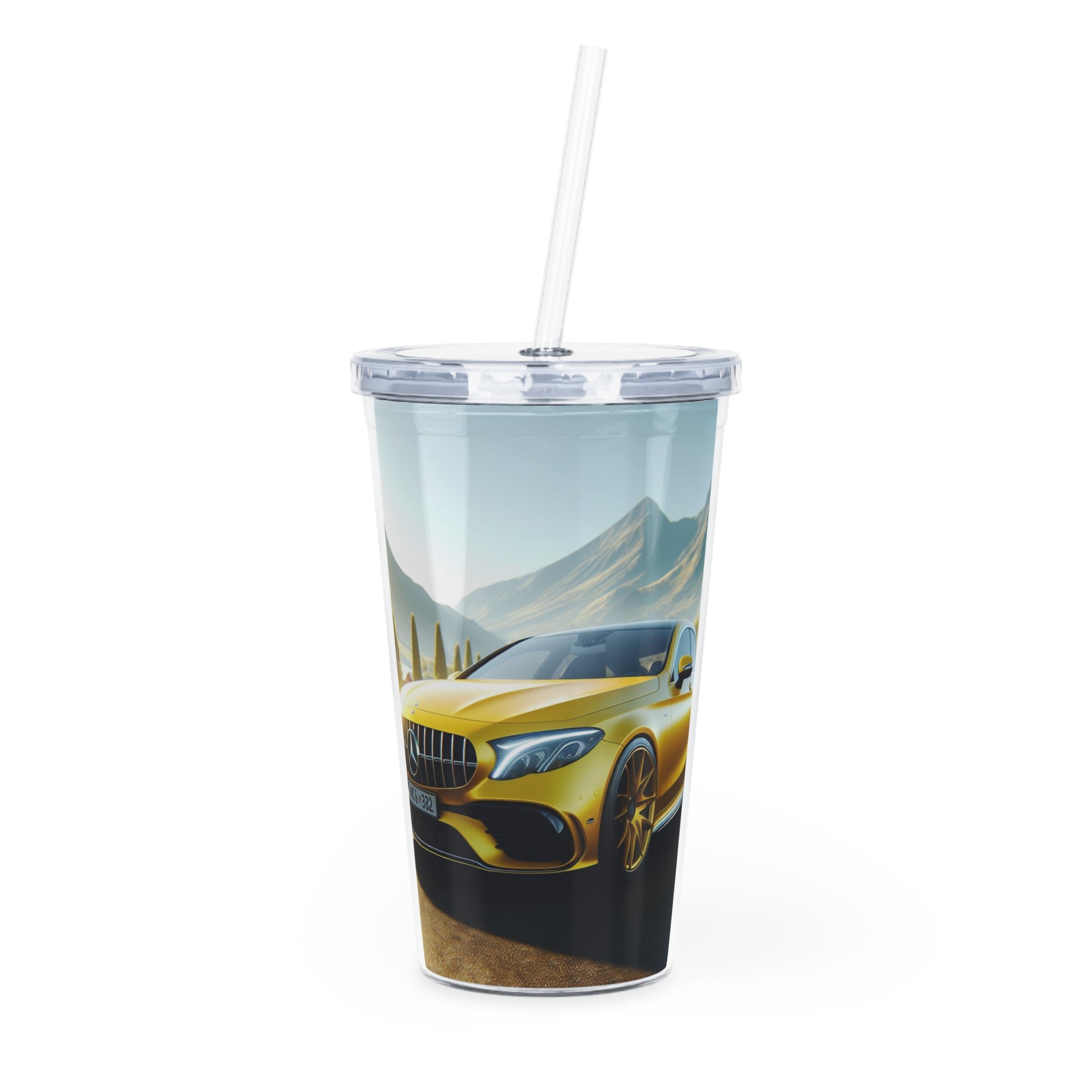 Yellow Mercedes Tumbler with Straw Mug Printify 20oz Transparent 