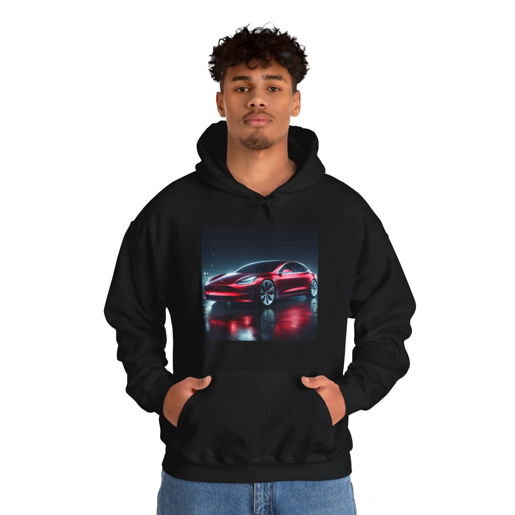 Red Tesla Hoodie Hoodie Printify   