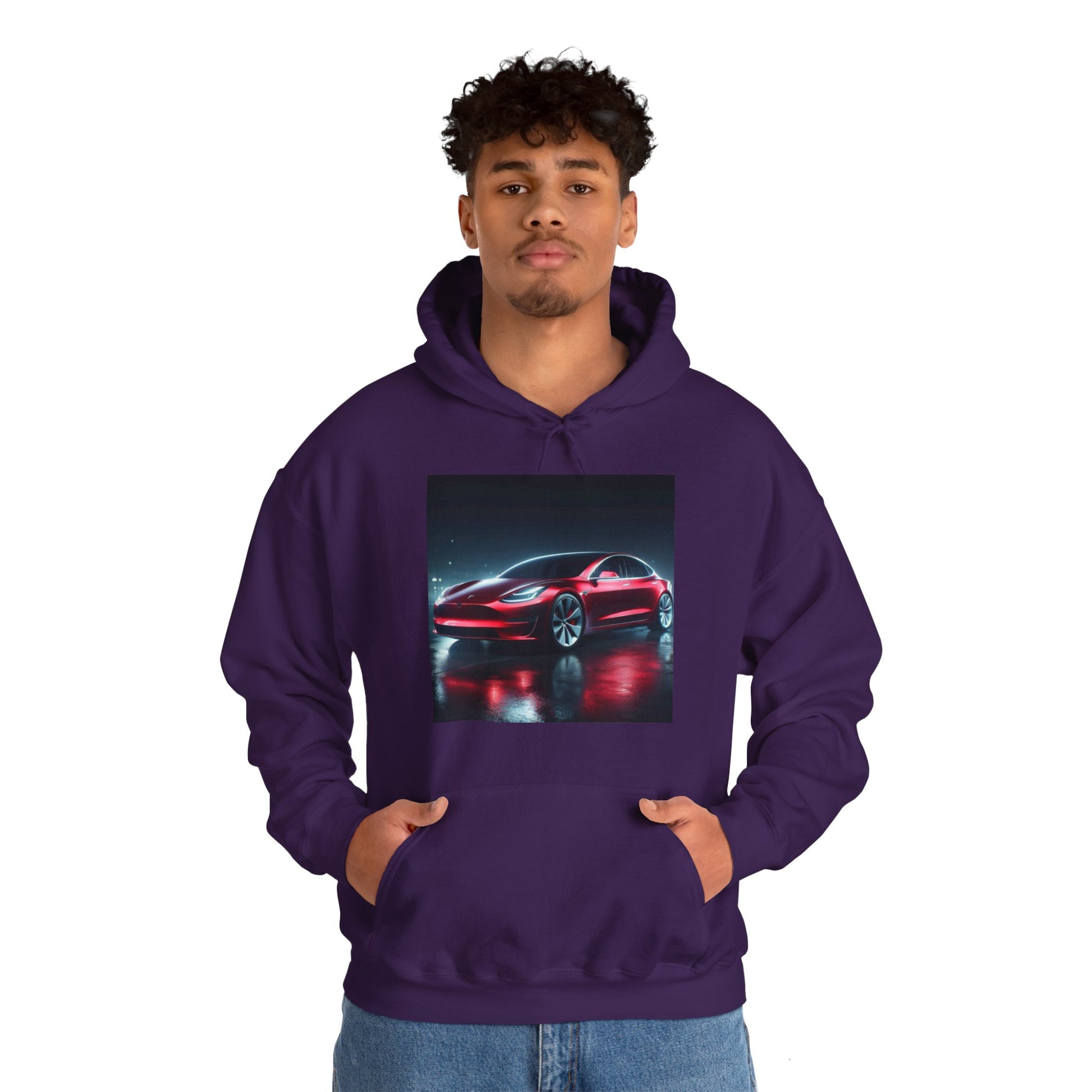 Red Tesla Hoodie Hoodie Printify   