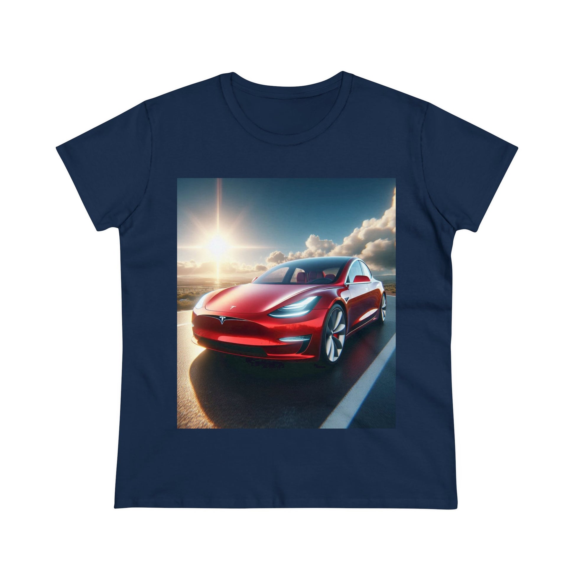 Red Tesla T-Shirt T-Shirt Printify Navy S 