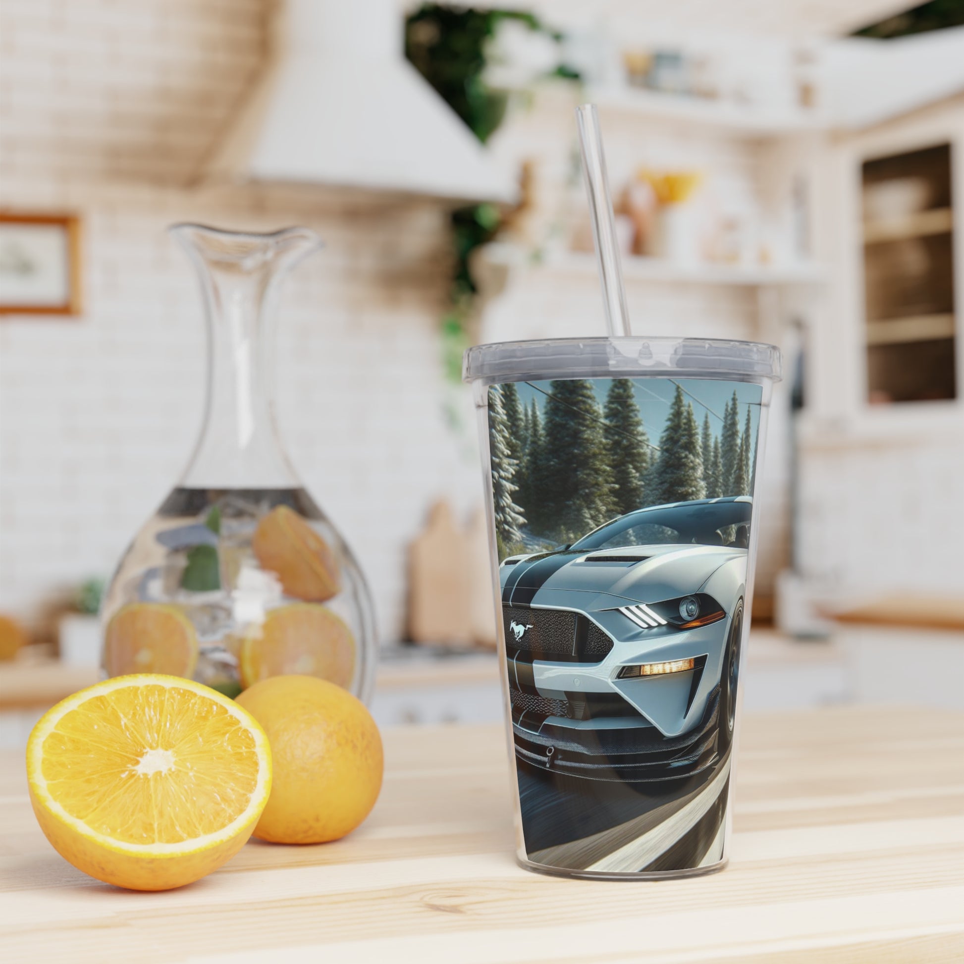 White Mustang Tumbler with Straw Mug Printify   