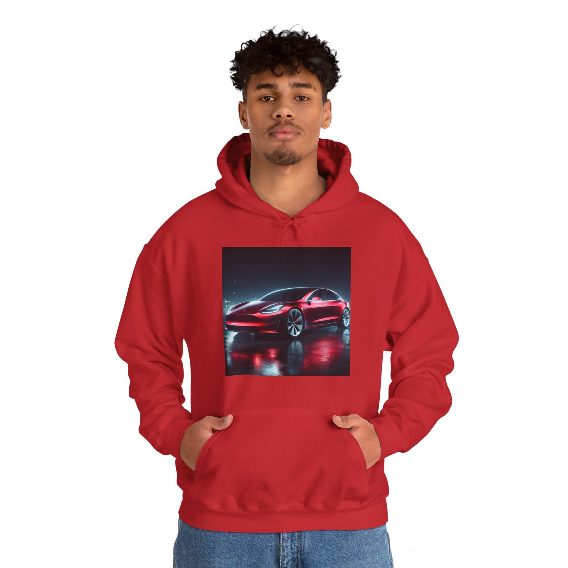 Red Tesla Hoodie Hoodie Printify   