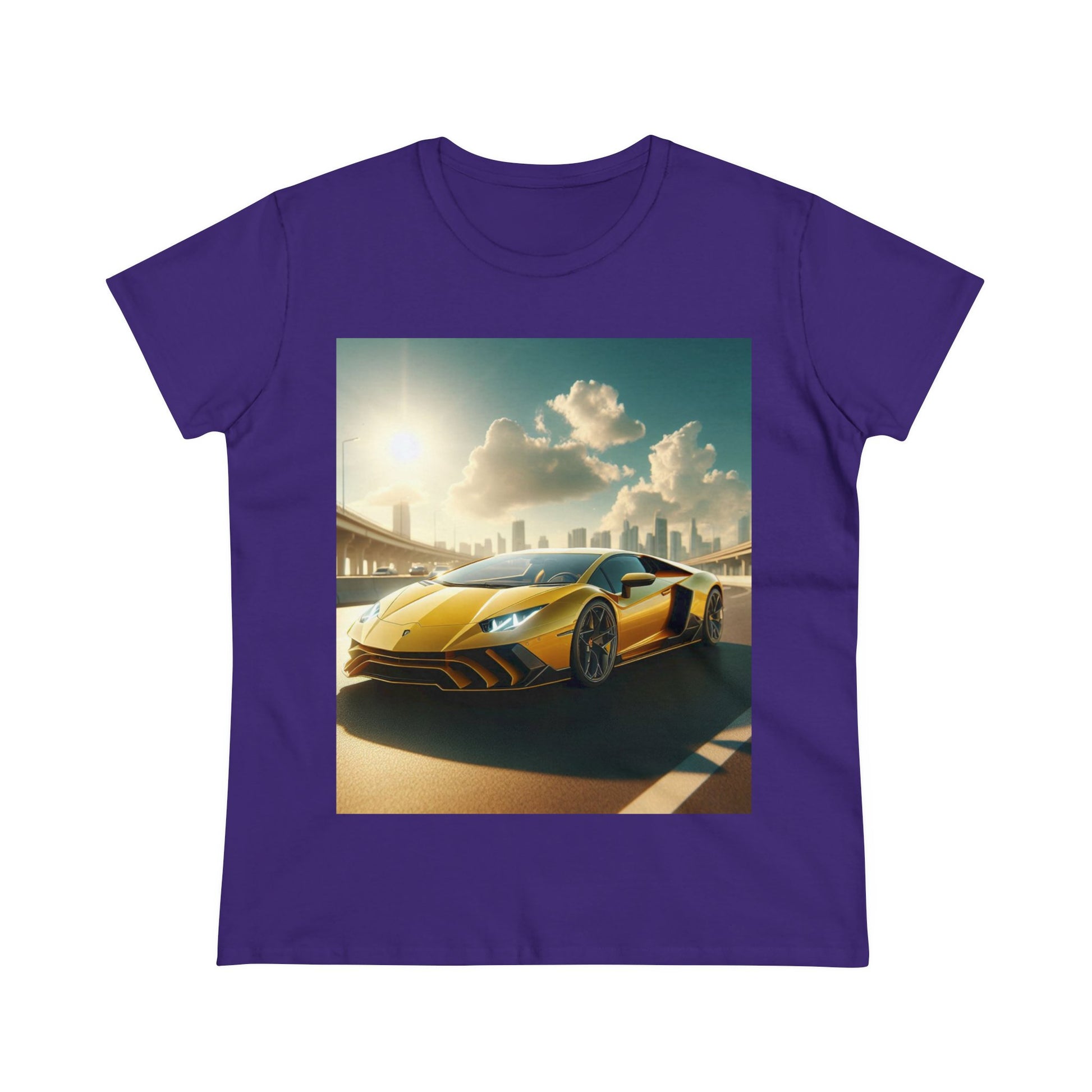 Yellow Lamborghini T-Shirt T-Shirt Printify Purple S 