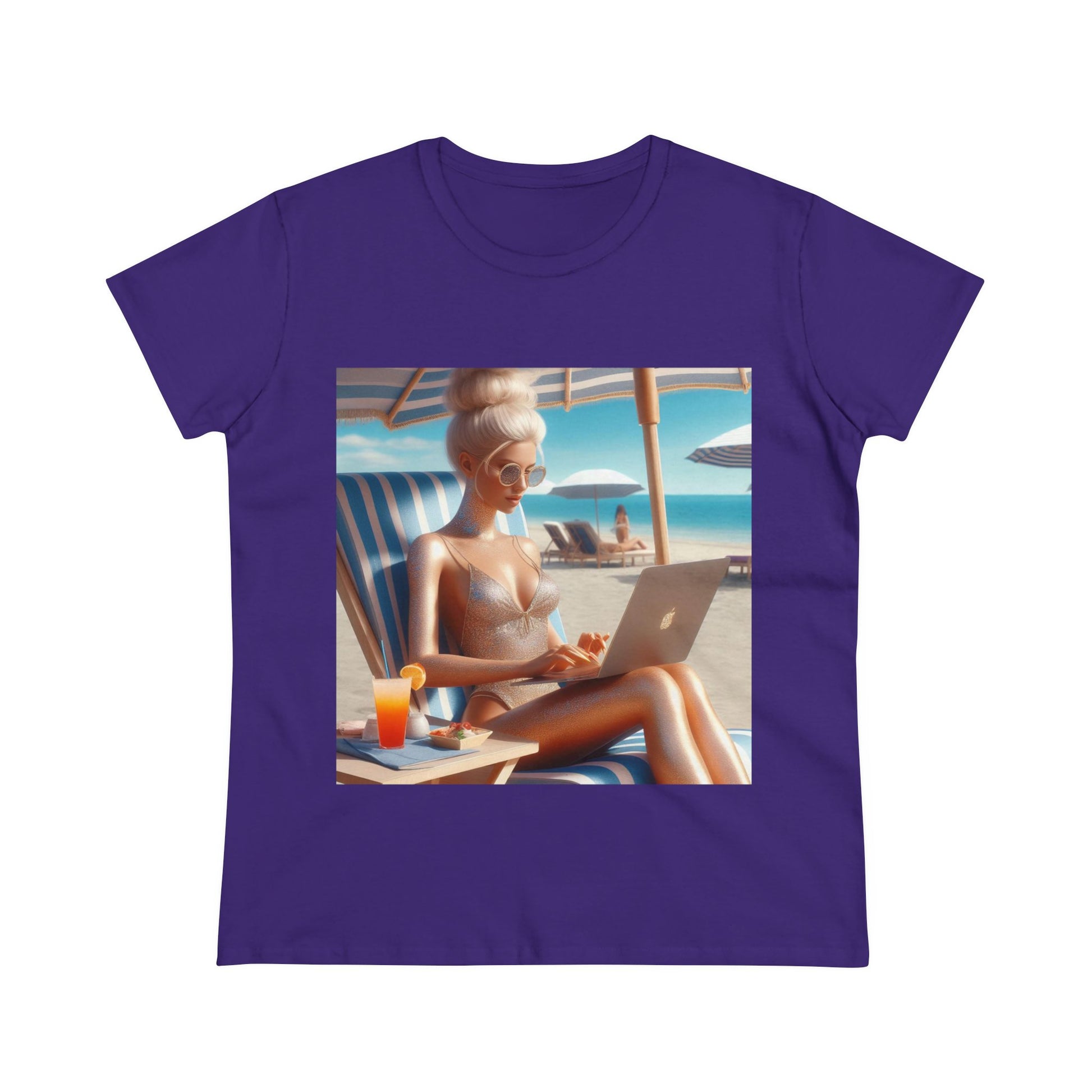 Work Day at the Beach T-Shirt T-Shirt Printify Purple S 