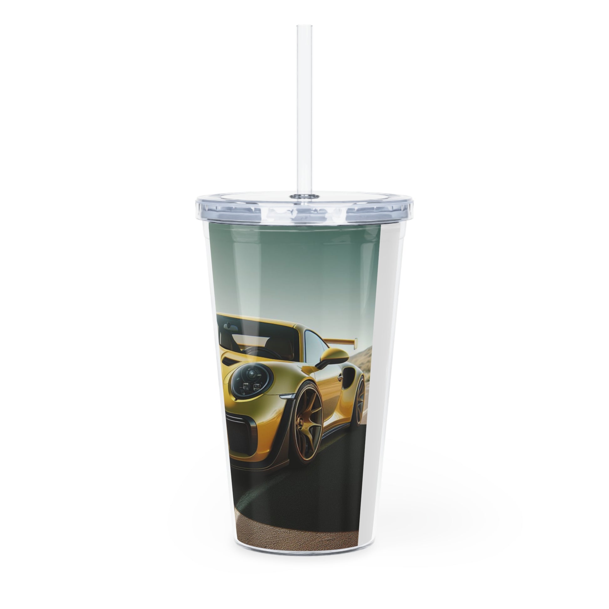 Yellow Porsche Tumbler with Straw Mug Printify   