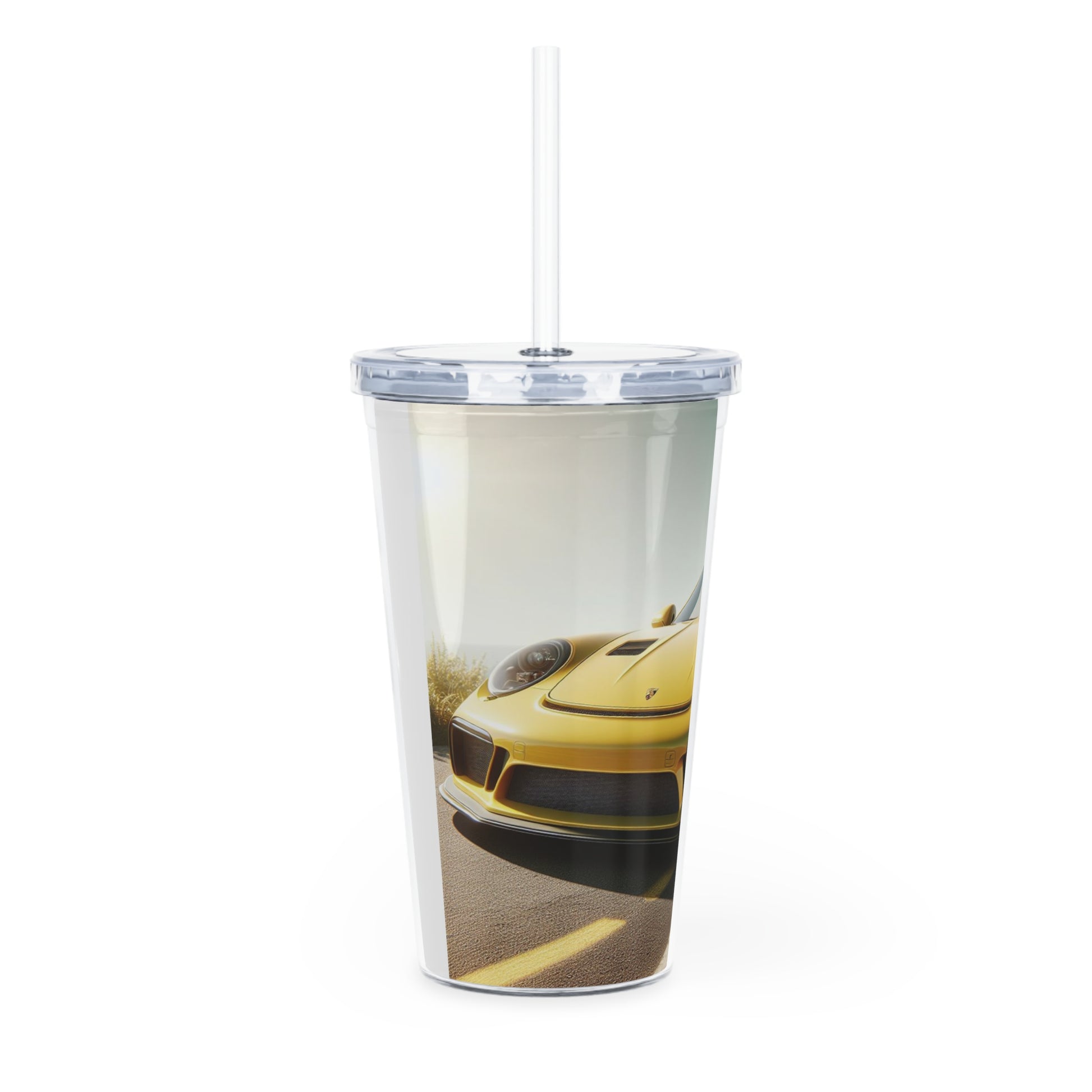 Yellow Porsche Tumbler with Straw Mug Printify   