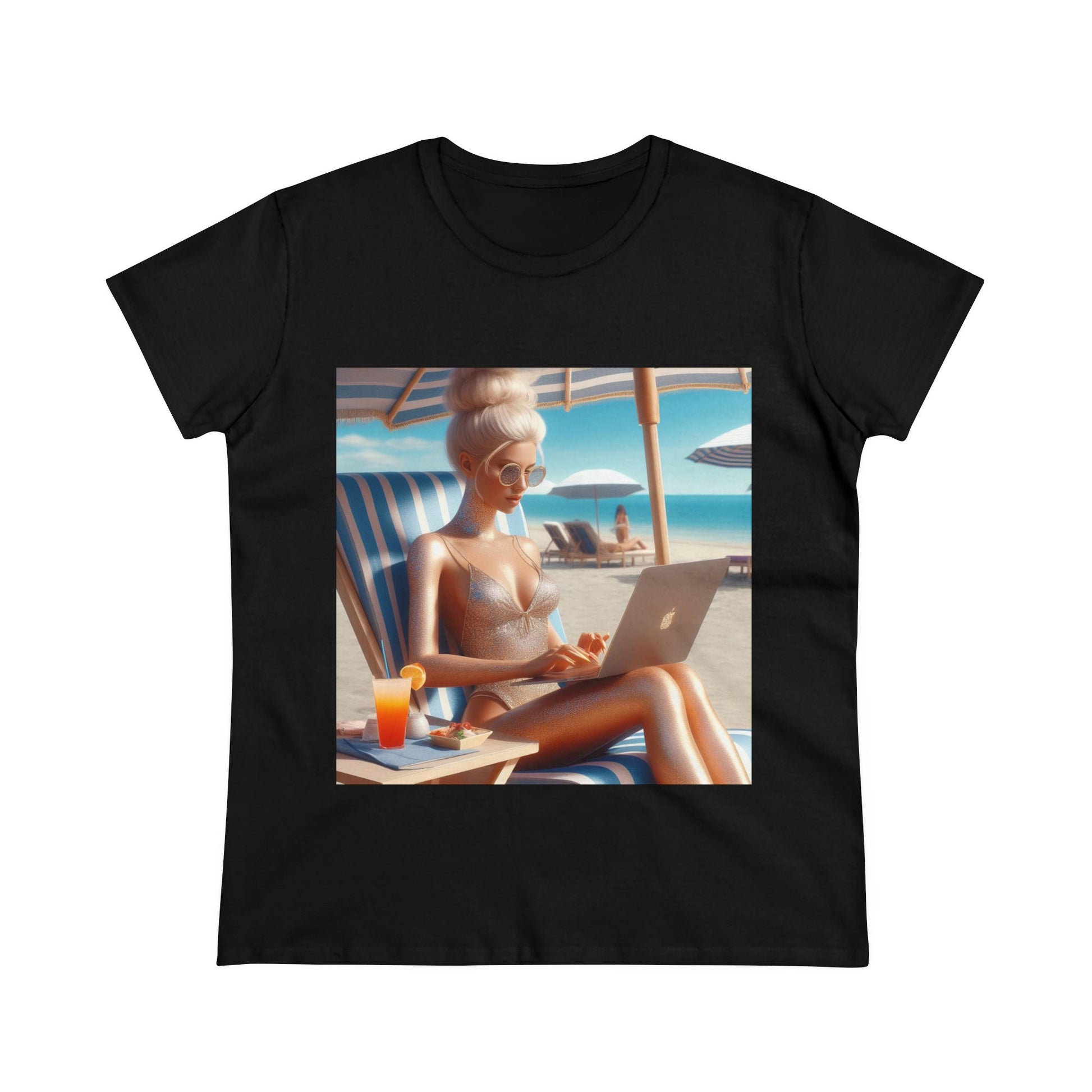 Work Day at the Beach T-Shirt T-Shirt Printify Black S 