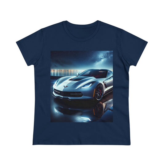White Corvette T-Shirt T-Shirt Printify Navy S 